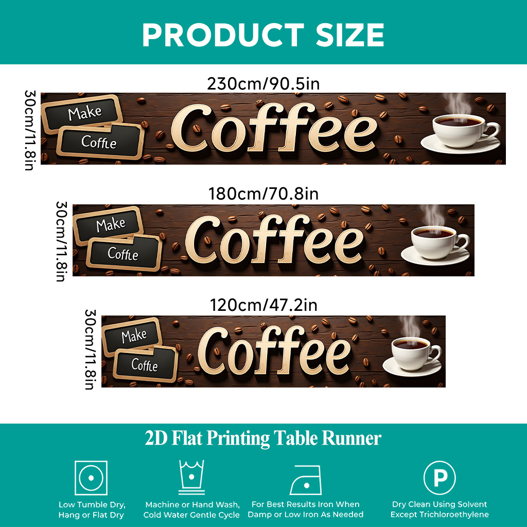 TEMU 2d Flat Printing Table Runner 1pc, Make Coffee Decorative Table Cover, Rectangular Table Runner From Polyester, Dining Indoors Or Outdoors,