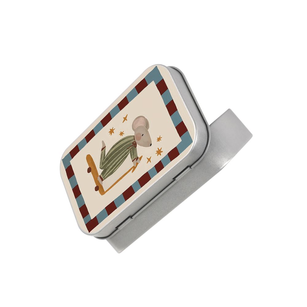 1pc Square Metal Hinged Tin Box | Adorable Mouse Design, Mini Storage For Jewelry, , Small Additions, Durable Iron Collectible Organizer For Home, Office, Travel, Gift For Mouse Lovers