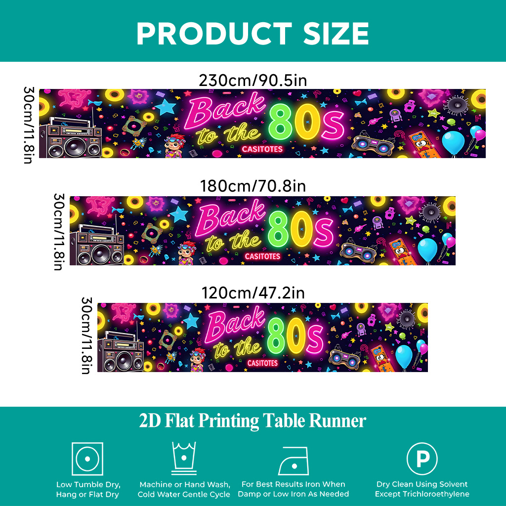 E-shop 2D Flachdruck Tischläufer | Tischdecke im Stil der Achtziger, Rechteckiger Polyester Tischläufer, 70-80 g/㎡, für Essen Innen oder Draußen,