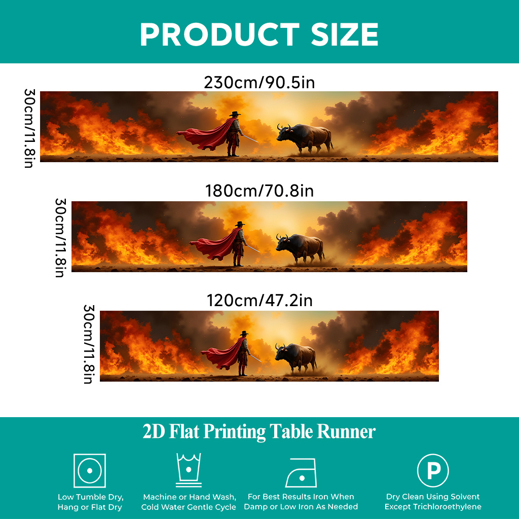 TEMU 1pc 2d Flat Printing Table Runner | Faces The Bull Table Cover, Rectangular Polyester Table Runner, Perfect For Dining Indoors Or Outdoors,