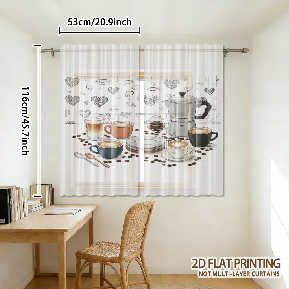 TEMU 2d Flat, 2d Flat Gauze Curtain, 2pcs Valentine' Gathering Print Sheer Curtains, Window Curtain Suitable For Kitchen, Coffee Shop, Restaurant,