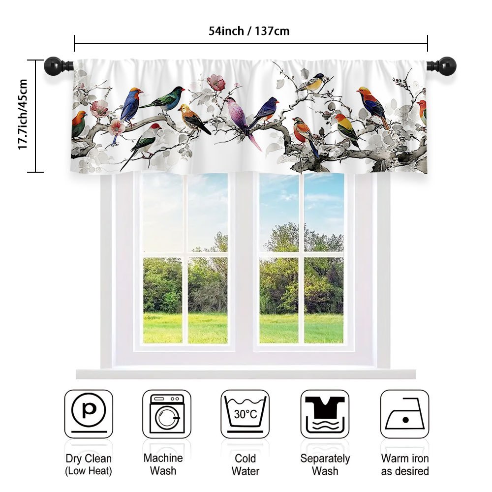 TEMU 2d Flat, 1pc 2d Flat Colorful Birds On Branches Printed Curtain â Perfect For Holiday Decor, Ideal For Short Windows In CafÃ©s, Living Rooms,