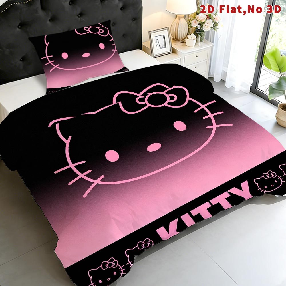 E-shop 2D Flaches Cartoon-ähnliches 2/3-teiliges Bettbezug-Set Bettwäsche Bettbezug-Set Atmungsaktives und stilvolles Design Bedruckte Bettwäsche 1