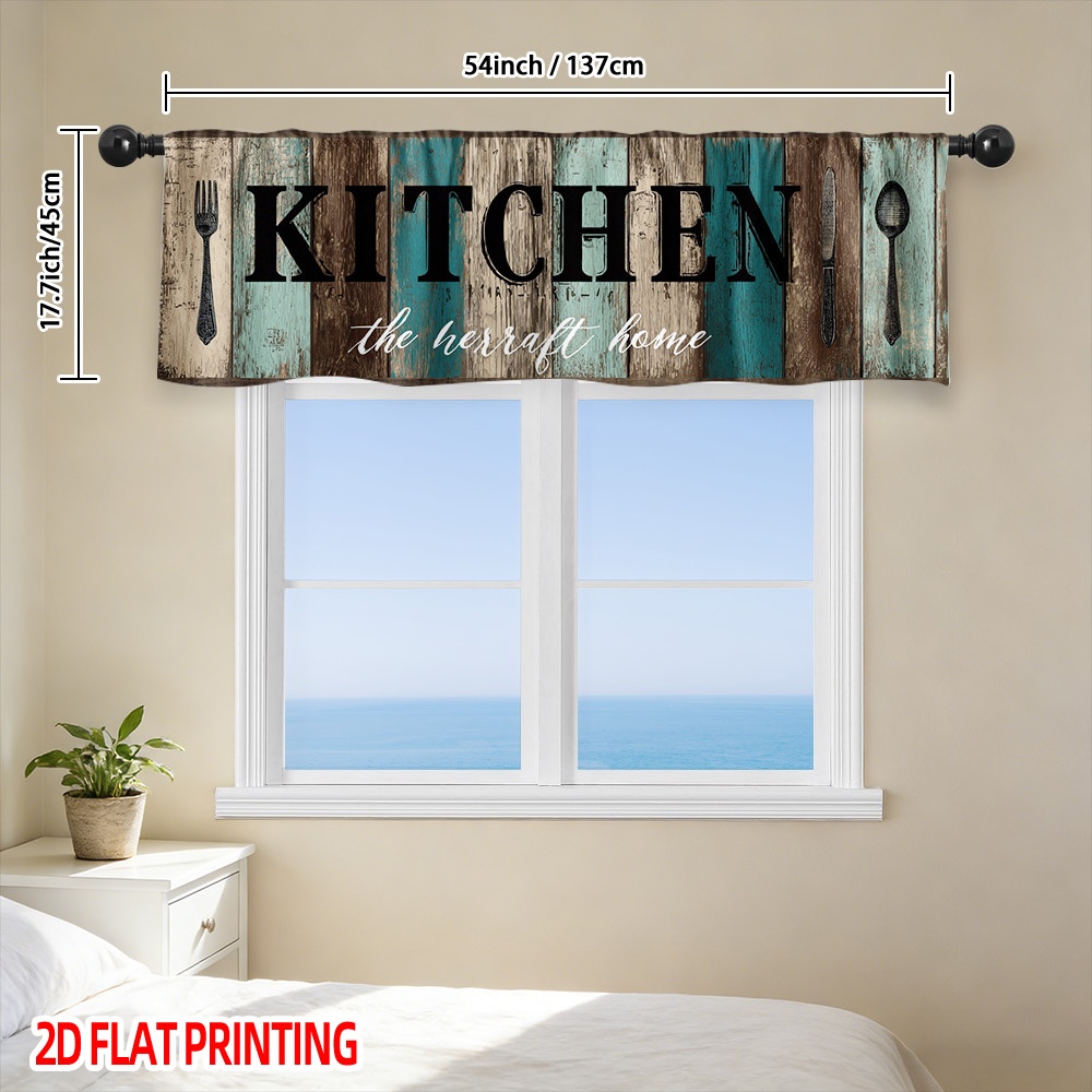 TEMU 2d Flat - 2d Flat - 2d Flat, 1pc Rustic Kitchen Sign Polyester Rod Pocket Window Curtain For Kitchen And Living Room Decor, Kitchen Curtains