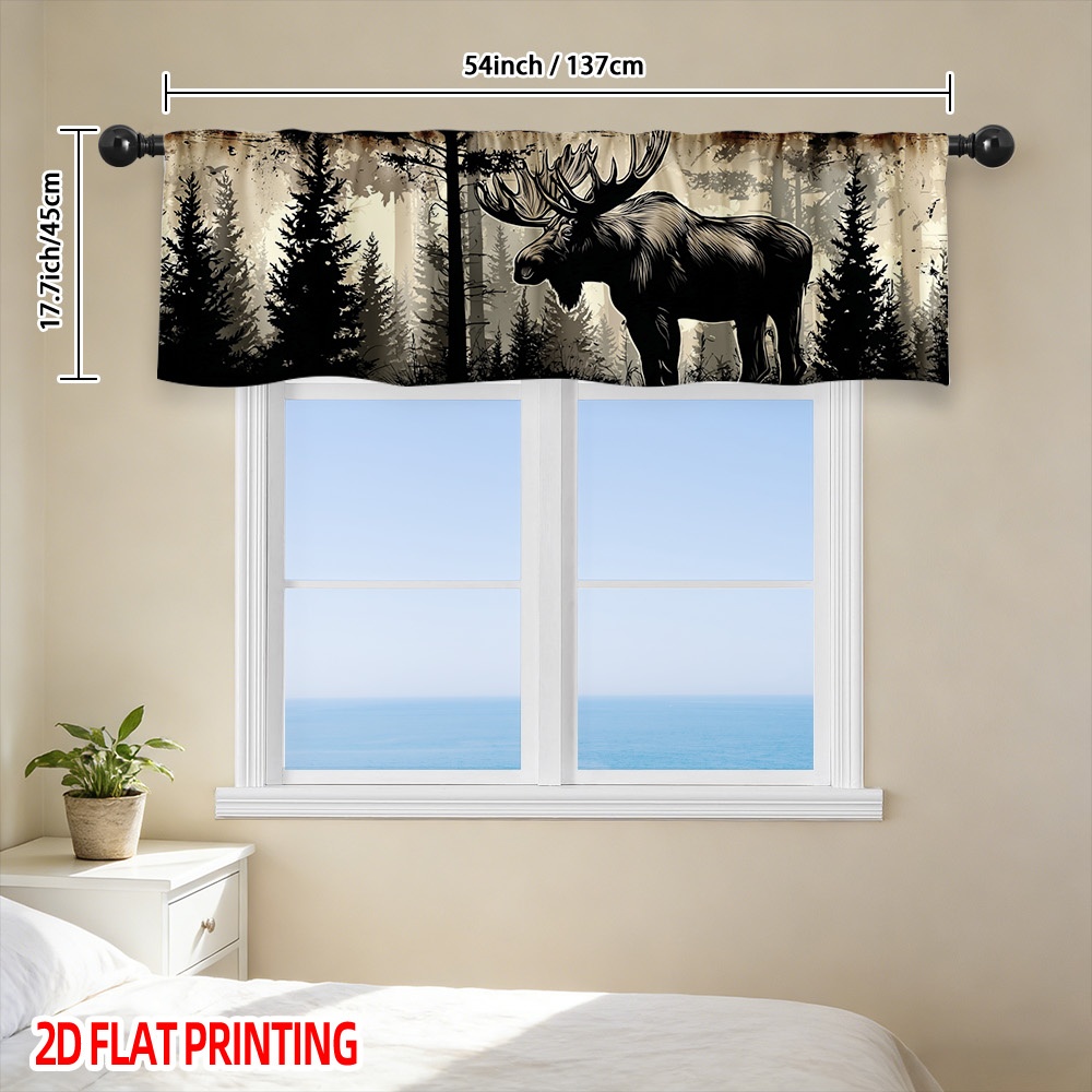 TEMU 2d Flat - 2d Flat, 1pc Moose In Window Valance Curtain - Lightweight Polyester Rod Pocket For Kitchen, Living Room, Bedroom - , Festive Holiday