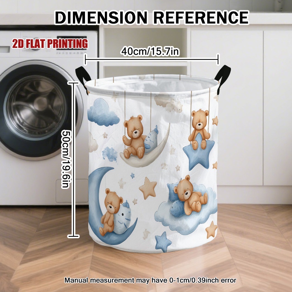 TEMU 1pc On Moon And Stars Pattern Foldable Laundry Hamper, Durable Polyester, For Toy Storage, Bedroom, Living Room Decor, Shelf Baskets