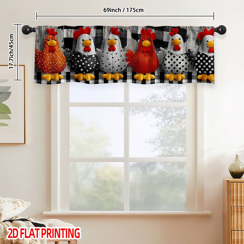 TEMU Store Plat 2D - 2D Plat, 1 Panneau de Rideau Coloré Poulets de Dessin Animé | Rideaux Courts pour Cuisine, Salon, Chambre, Salle de Bain -