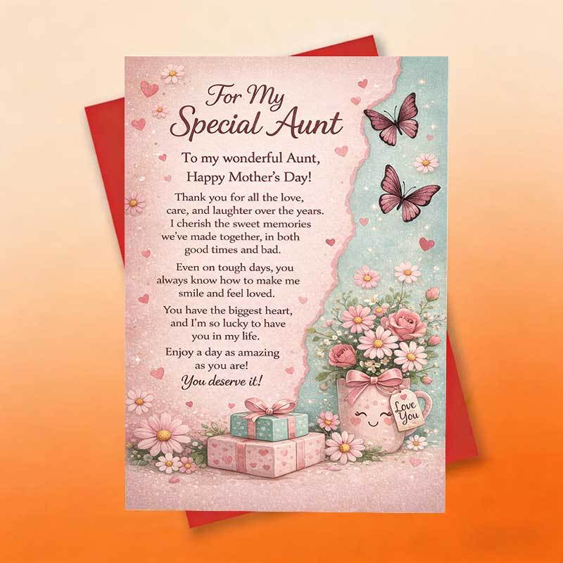 TEMU A Single Card Designed For Aunt, Featuring Butterflies And Flowers, With A Message Of Gratitude. A Thoughtful Gift From A Niece Or Nephew For ,