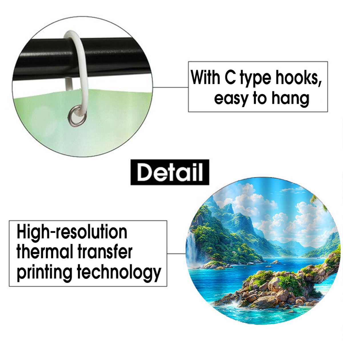 Tropical Waterfall Beach Shower Curtain, Multi-Size Options