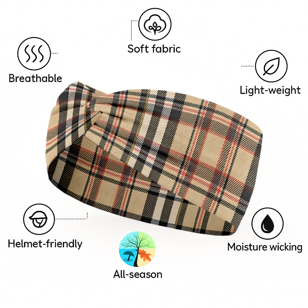 TEMU 1pc/4pcs Brown Scottish Plaid Print, Fashionable Printed Wide-brimmed Headband, Reversible Headband, Suitable For Yoga, Running, Sports, Elegant
