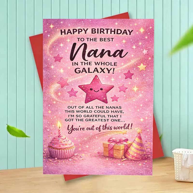 TEMU A Birthday Card For Featuring A Pink Galaxy Star Theme, Adorable Cupcakes, And Gifts. A Celebration Greeting That Expresses How Extraordinary ,