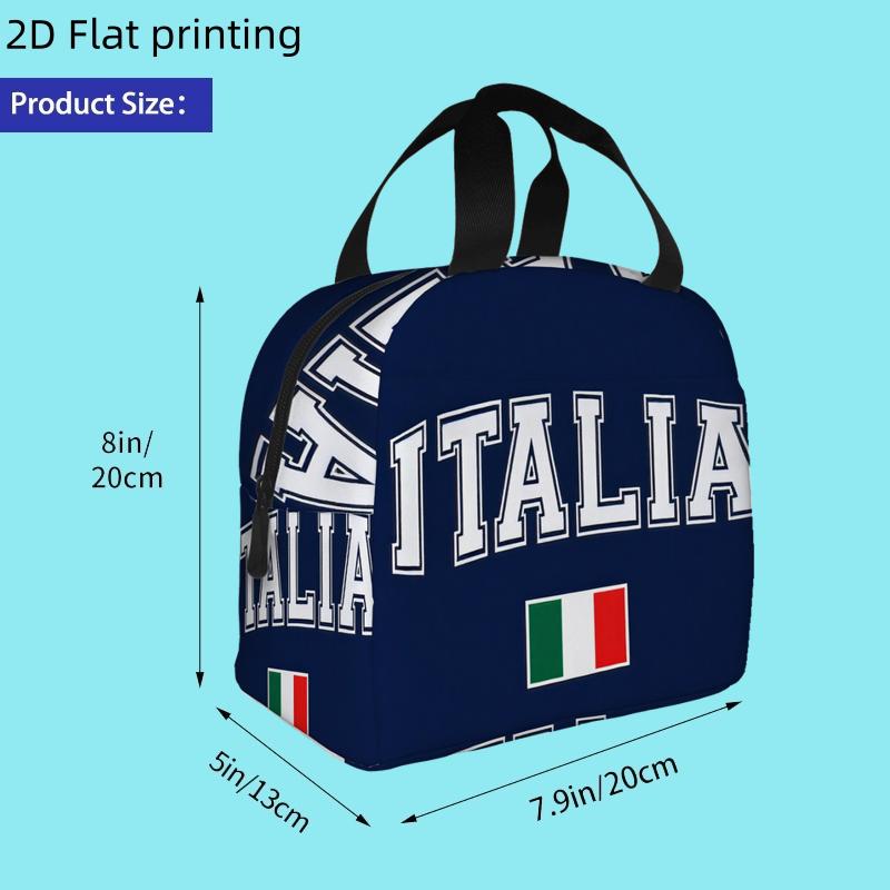 TEMU 2d Flat Printing, 1pc, "blue Shirt With 'italia' And Italian ." Printed Insulated Cooler Bag - Reusable Portable Hot/cold Bag For Home, Office,