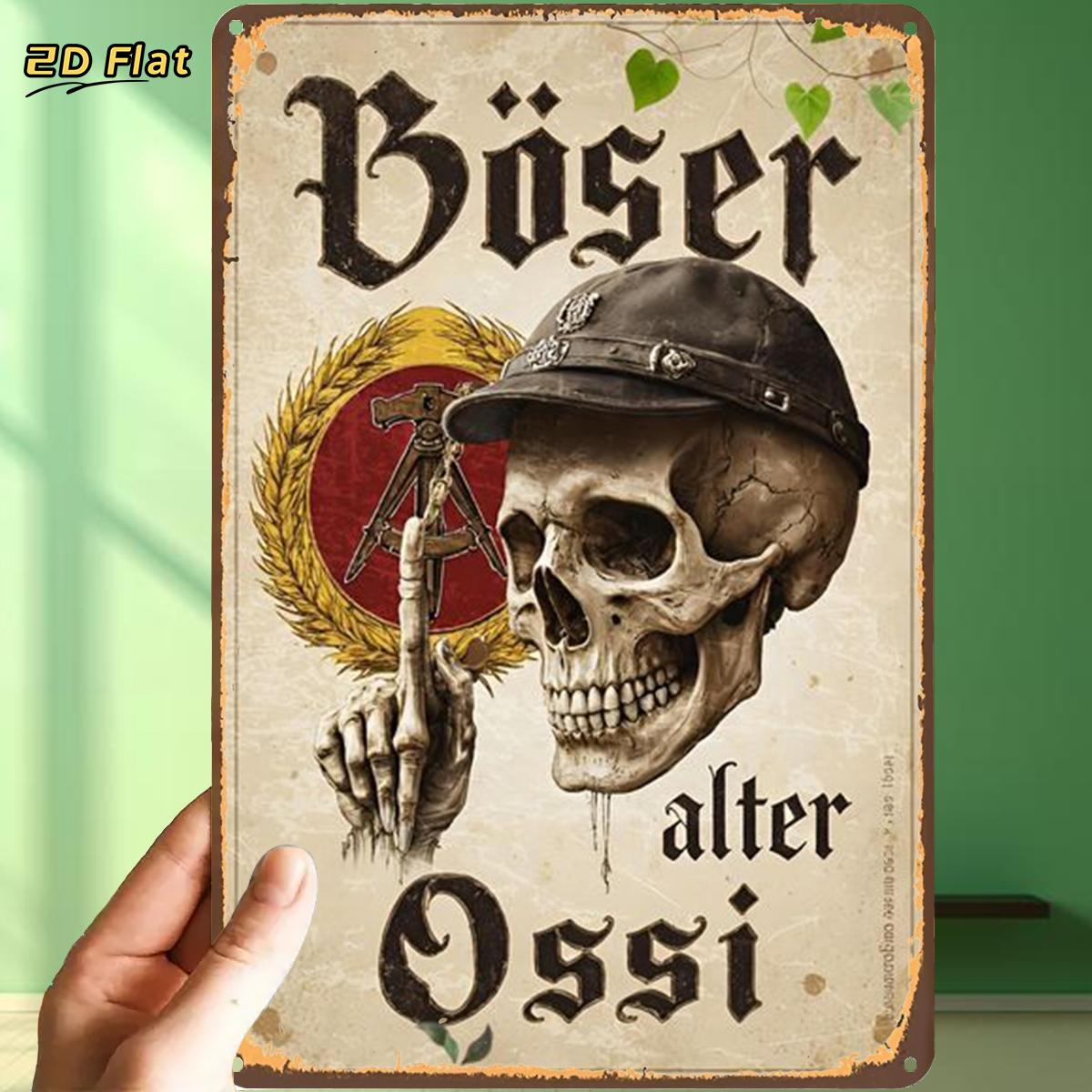 E-shop 2D-Flach, 2D-Flach, ., Vintage Totenkopf-Bier-Schild-Kunstdruck, Metall-Blechschild, vorgebohrte Löcher, geeignet für Innenbereich, Garten,