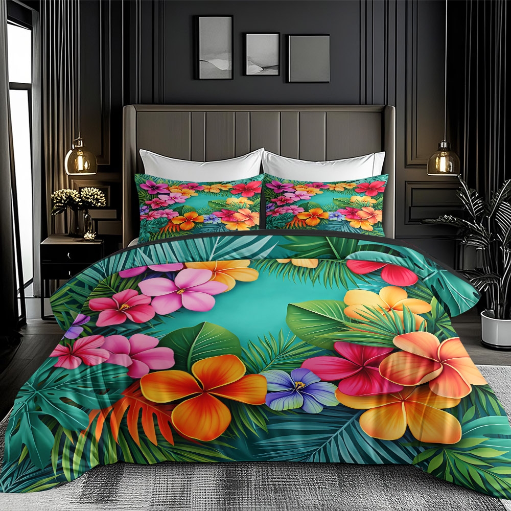 TEMU 2/3pcs Tropical Floral Pattern Themed Duvet Cover Set (1 Duvet Cover   1/2 Pillowcases, No Filler), High-definition , High-quality Gift For For