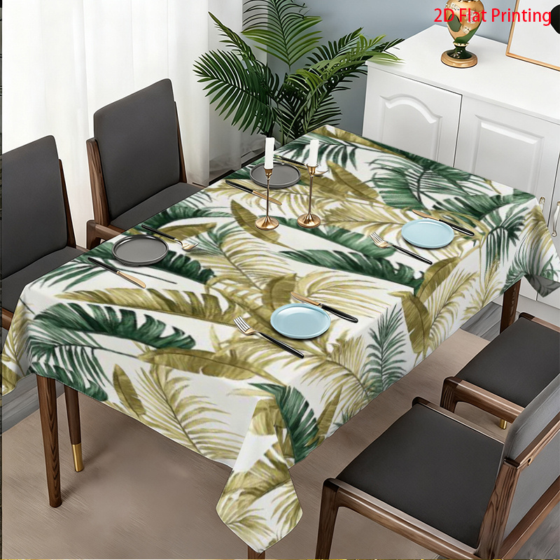 item picture rectangular tablecloth wipeable tablecloth tropical plant pattern green and golden color scheme natural and   home decoration tablecloth picnic and festival party tablecloth indoor outdoor party tablecloth restaurant decoration