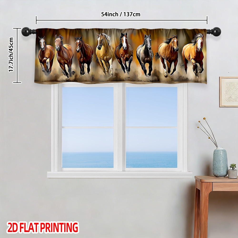 TEMU 2d Flat - 2d Flat - 2d Flat, 1pc Horses On Dusty Window Valance Curtain - Short Fabric With Grommet Top For Kitchen, Living Room, Bedroom -