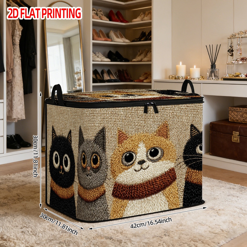 TEMU 1pc Of Adorable Cartoon Cat-themed Laundry Basket With An Design And Lid, Made From Durable Polyester Fabric, Suitable For Home Storage Needs,