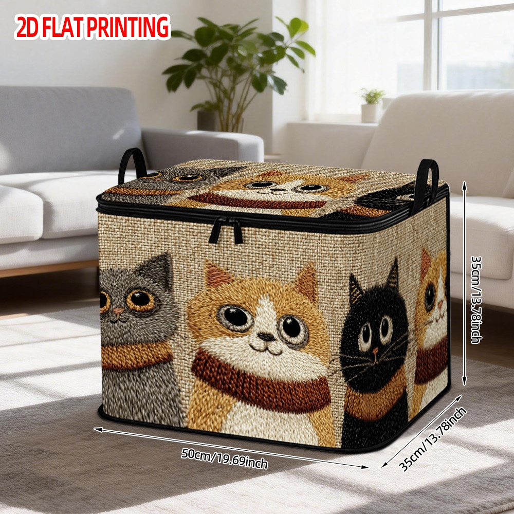 TEMU 1pc Of Adorable Cartoon Cat-themed Laundry Basket With An Design And Lid, Made From Durable Polyester Fabric, Suitable For Home Storage Needs,