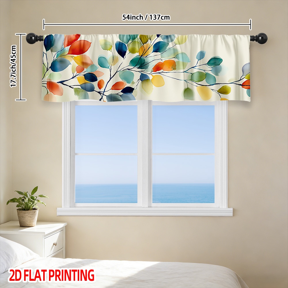 TEMU 2d Flat, 1 Panel Colorful Abstract Leaves Valance | Short Curtains For Kitchen, Living Room, Bedroom, Bathroom - Polyester, Semi-sheer, Rod , 2d