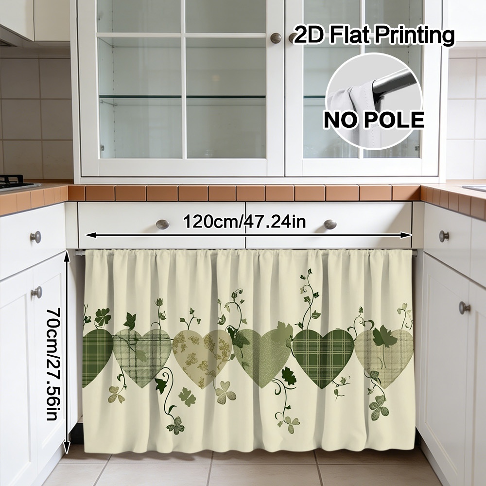 TEMU 2d Flat - 2d Flat - 2d Flat, Kitchen Decorative Cabinet Curtain, 's Day Hearts And Shamrocks Pattern, Rod Easy, Machine Washable, Under Kitchen
