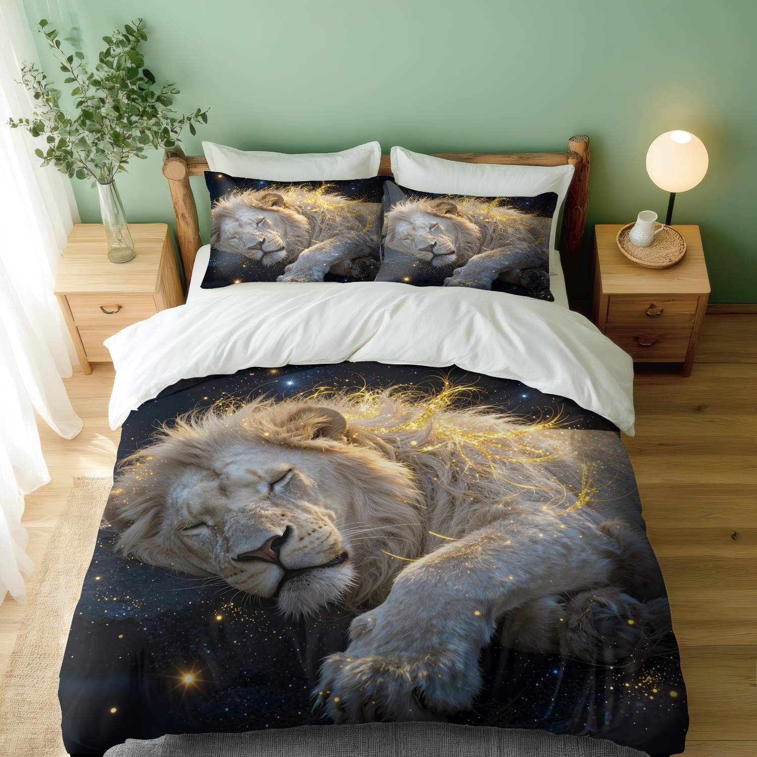 TEMU 2d Flat 3pcs White Lion Mane Sparkles Starry Sky Bedding (1*duvet Cover   2*pillowcase, Without Core) soft Comfortable And Breathable Suitable