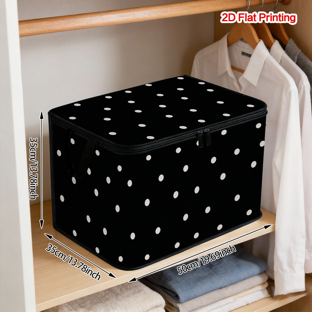 TEMU 1pc Of Storage Box Featuring A Black Background With White Dots - Made From Sturdy Polyester Fabric, This Foldable Organizer Space With Soft