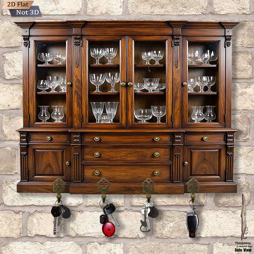 2d flat 1pc solid wood carved glass door wine cabinet wooden multifunctional home key holder four metal hooks wall decoration porch decor room decoration seasonal home decor 11