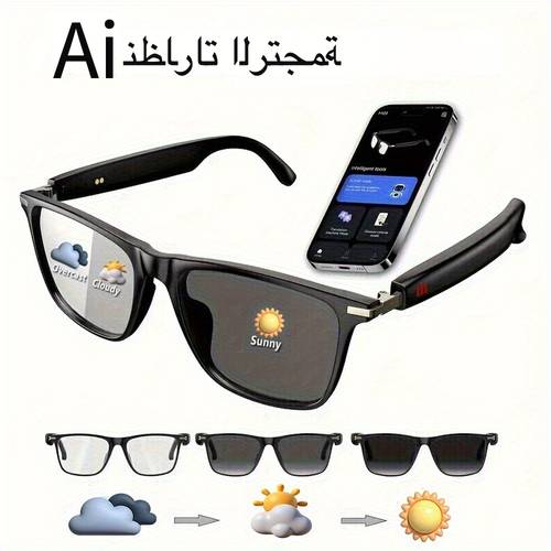 صورة العنصر نظارات ذكية بتقنية الذكاء الاصطناعي، نظارات ذكية تدعم في الوقت الفعلي لأكثر من 100 لغة، نظام ، نظارات صوتية متعددة الوظائف الجديدة للرجال والنساء، مزودة بميكروفون ومكبر صوت مدمجين، مكالمات صوتية عالية الدقة وجودة موسيقى hifi، تشغيل الموسيقى ومكالمات بدون استخدام اليدين، جودة