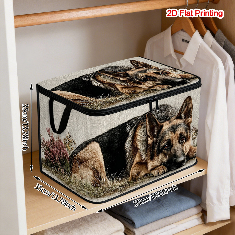 TEMU 1pc German Shepherd Print Storage Box With Zippered Lid - Large Foldable Oxford Cloth Organizer Suitable For Clothes, Blankets,, Decor | Durable