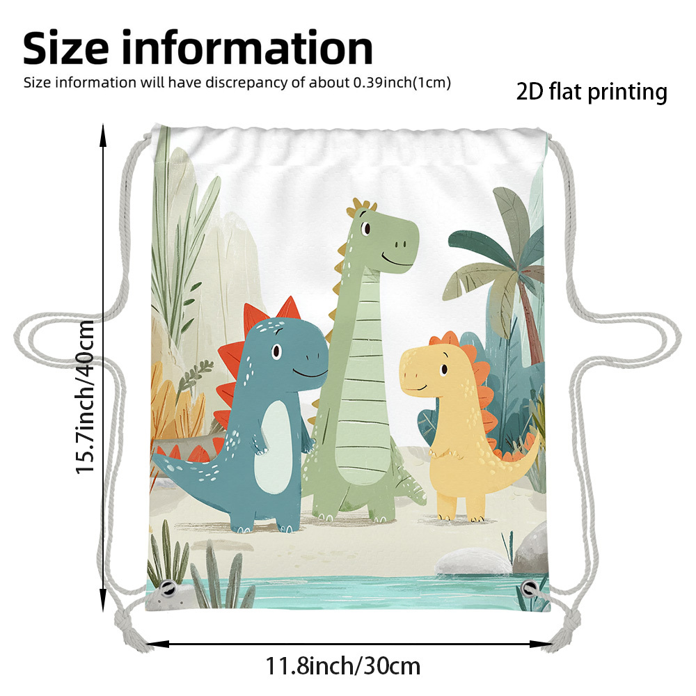 TEMU 1pc A 2d Flat Printed Drawstring Bag | Unisex Sports Fitness Backpack Featuring A Cute And Colorful Dinosaur Design, Ideal For Sports, Swimming,