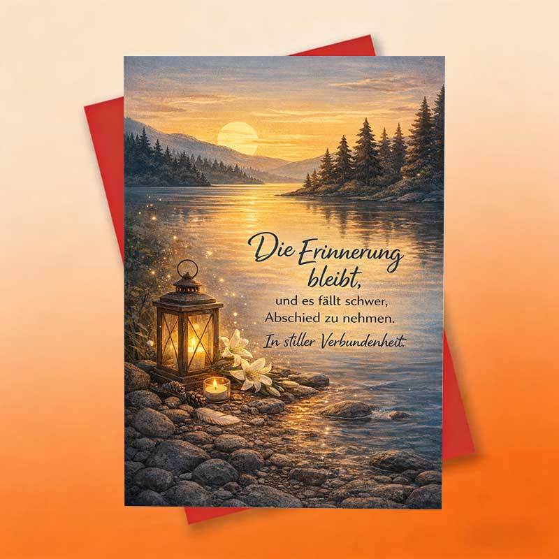 1pc Sympathy Card With Lantern Lake Sunset And White Lilies And Condolence Greeting For Memorial Bereavement Funeral Note Card With Envelope
