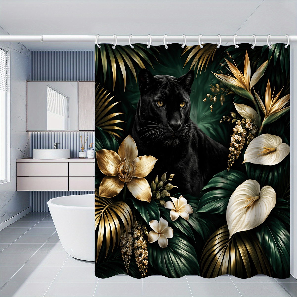 4pcs Black Panther Jungle Shower Curtain Set