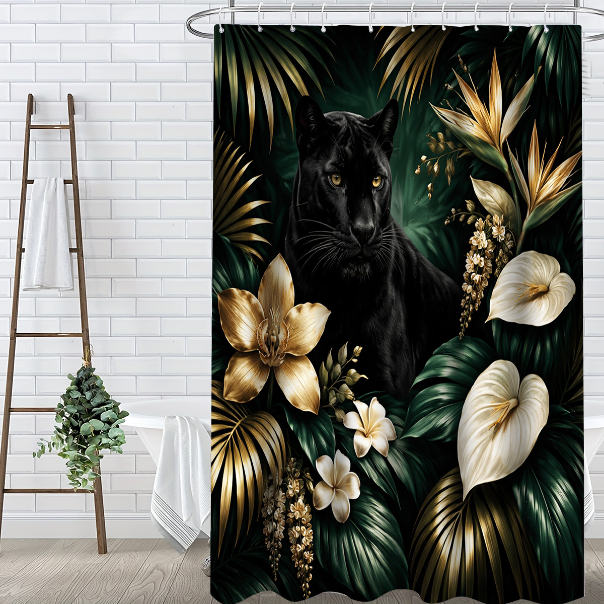 4pcs Black Panther Jungle Shower Curtain Set