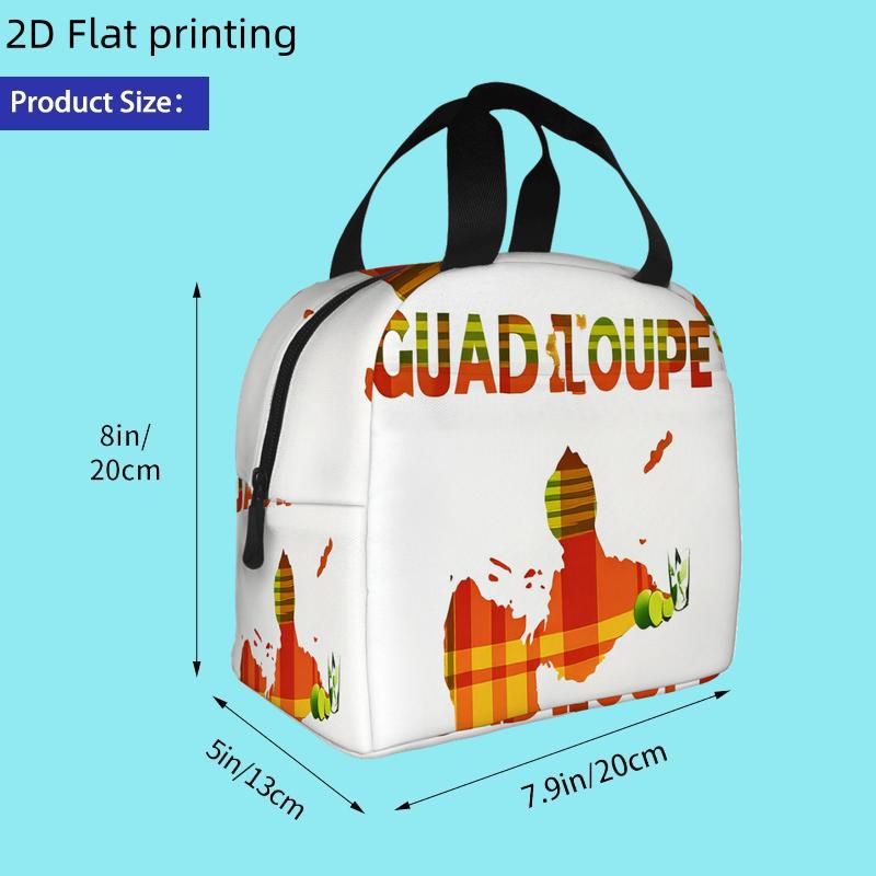 TEMU Impression 2D à plat, 1 pièce, Carte de la Guadeloupe avec fleurs et oiseaux. Sac isotherme imprimé - Sac réutilisable et portable pour le