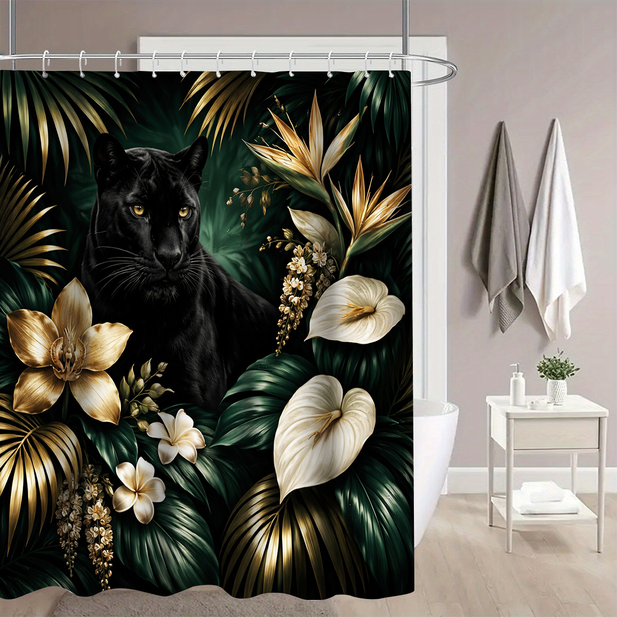 4pcs Black Panther Jungle Shower Curtain Set