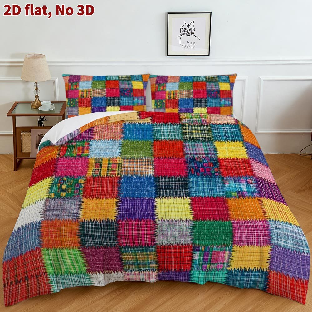 TEMU A 2d Flat Duvet Cover Set Made From Cotton, Featuring Colorful . It Includes 1 Quilt Cover And 1 Pillowcases, Designed -friendly, Comfortable,