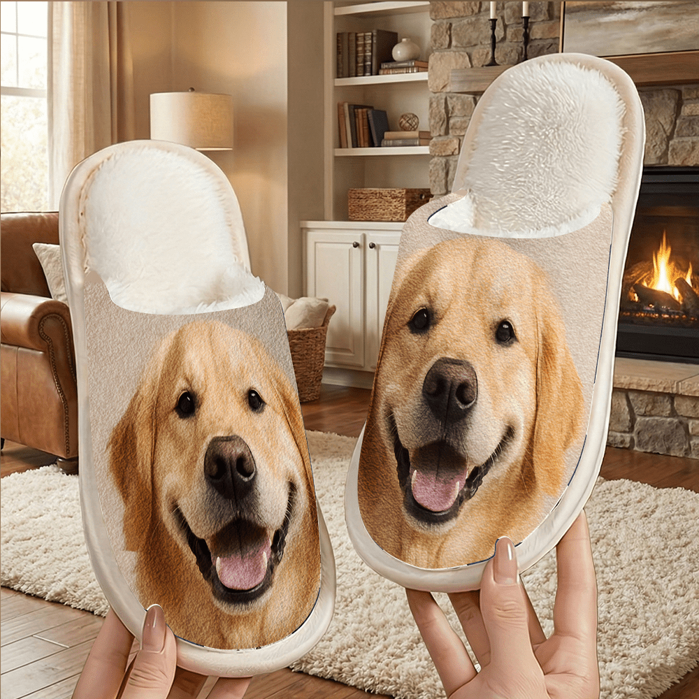TEMU A Pair Of Golden Retriever Patterned Unisex Slippers Suitable For , Indoor Use, Warm And Cozy, A Stylish Gift For Holidays And Birthdays