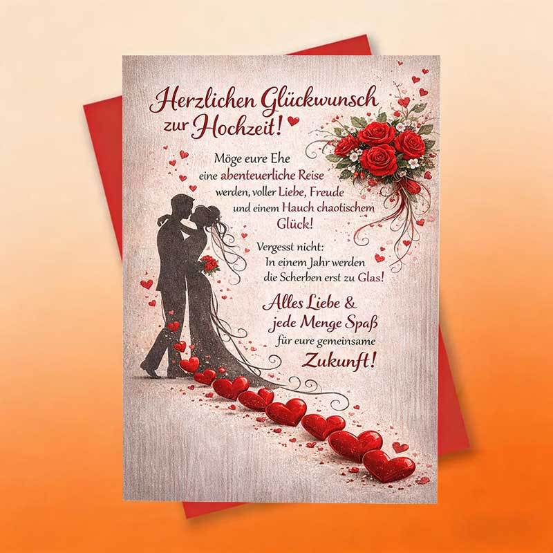 Image of A Single Wedding Congratulations Card Featuring A Romantic Design Of Red Roses And A German Message, Perfect As A Gift For From For Engagements Or Bridal Showers