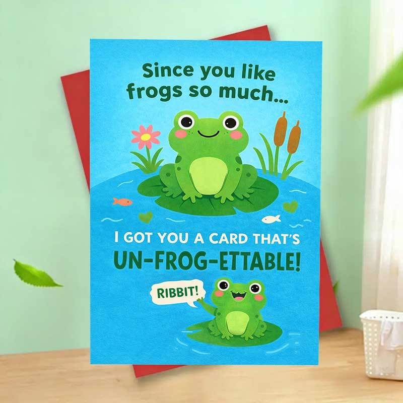 TEMU Carte de vœux 1 pièce Mignonne Grenouille, "Unfroggettable", motif d' vert pour amoureux des grenouilles, amis, couples, cadeau d'anniversaire,