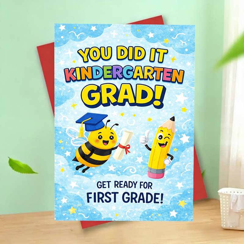 TEMU 1pc A Graduation Card For Kindergarten, Celebrating Your With A Bee And Pencil Theme. A Humorous And Encouraging Gift For Students From Parents,