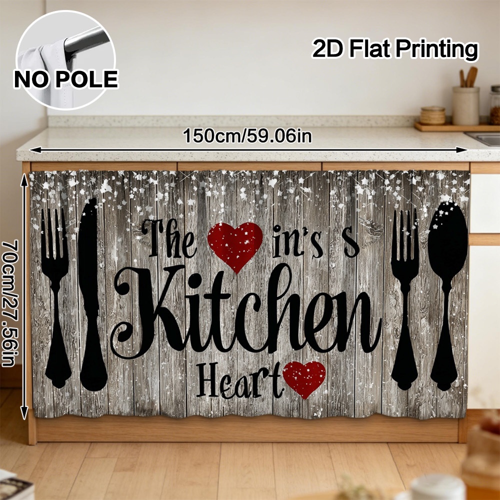 TEMU 2D Plat - 2D Plat - 2D Plat, Rideau Décoratif pour Cuisine, Motif Cœur et Étoiles pour la Saint-Valentin, à Ourlet pour Tringle Perçage,