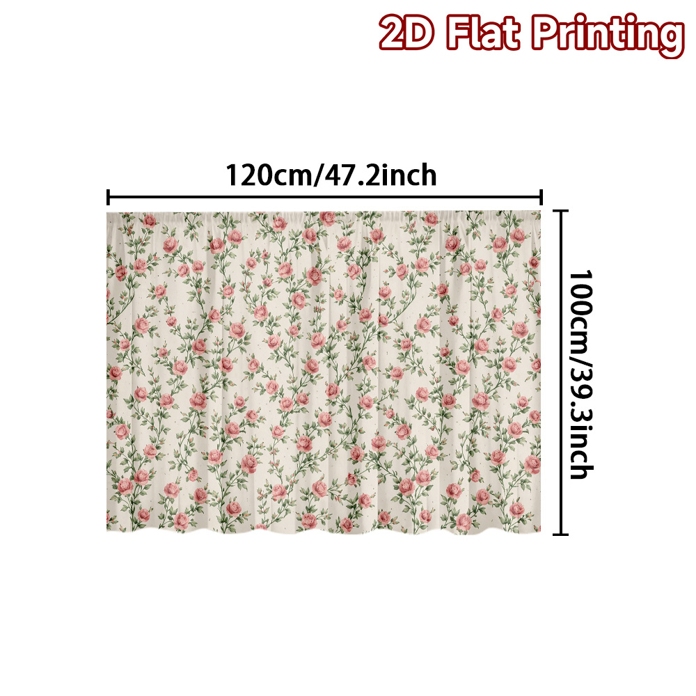 TEMU Plat 2D, 1 pièce, Plat 2D, Rideaux Rétro Européens à Roses Roses sur Fond Crème, Parfaits pour la Décoration de Placard et d'Étagère de