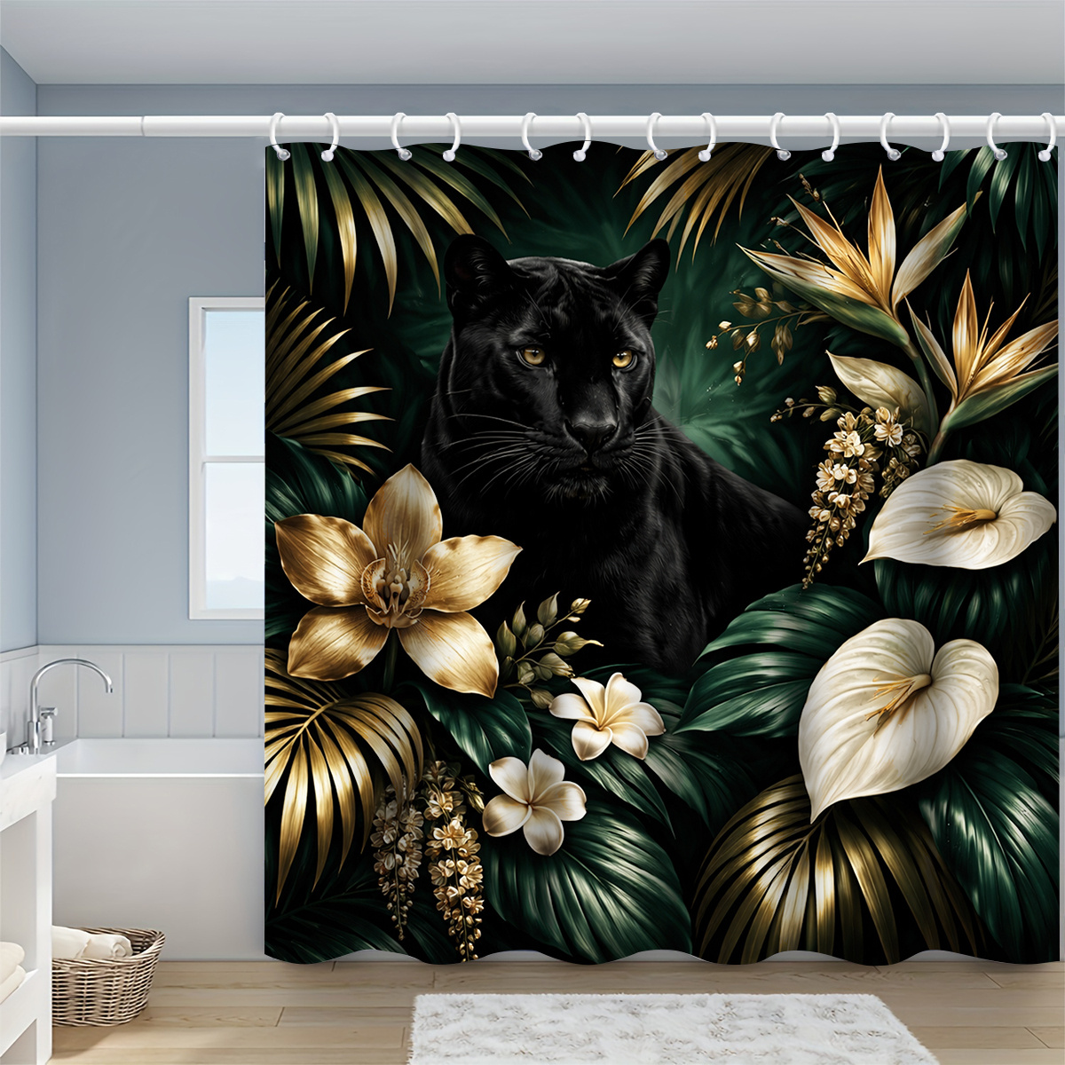 4pcs Black Panther Jungle Shower Curtain Set