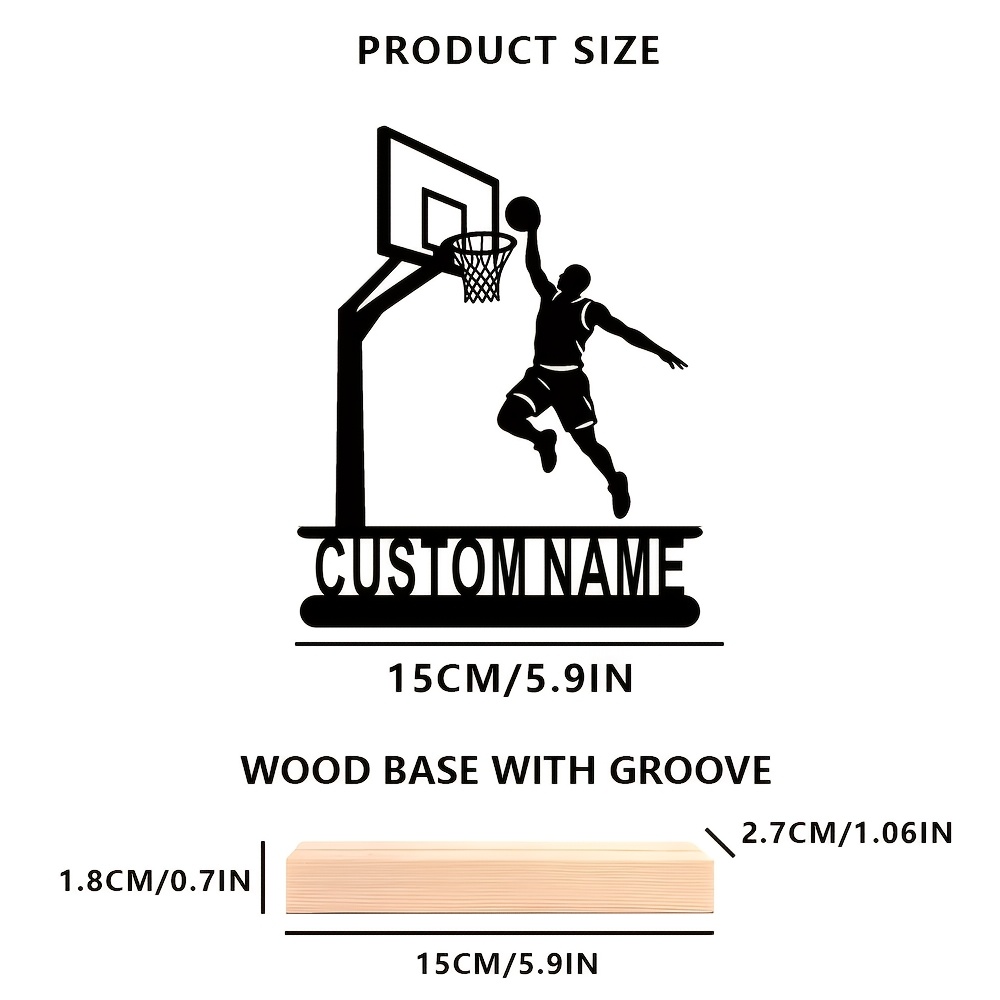 TEMU [decorative Plaque/sign] 1 Personalized Basketball Player Metal Desktop Ornament With Wooden Base, Customizable Nameplate, Stylish Sports Decor,