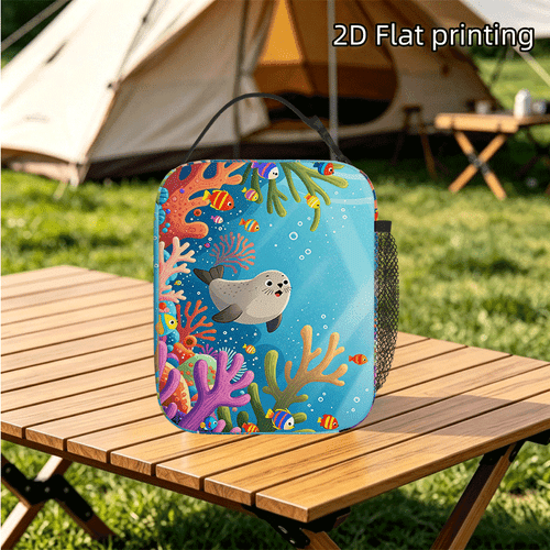 item picture 2d flat printed insulated lunch tote bag lightweight portable handbag durable structure reusable lunch bag for work office camping travel non food contact