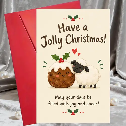 item picture 1 greeting card 1 envelopecute sheep christmas greeting card flat holiday note for with pudding illustrationgreeting card