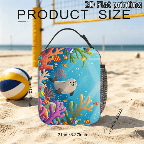 2d flat printed insulated lunch tote bag lightweight portable handbag durable structure reusable lunch bag for work office camping travel non food contact