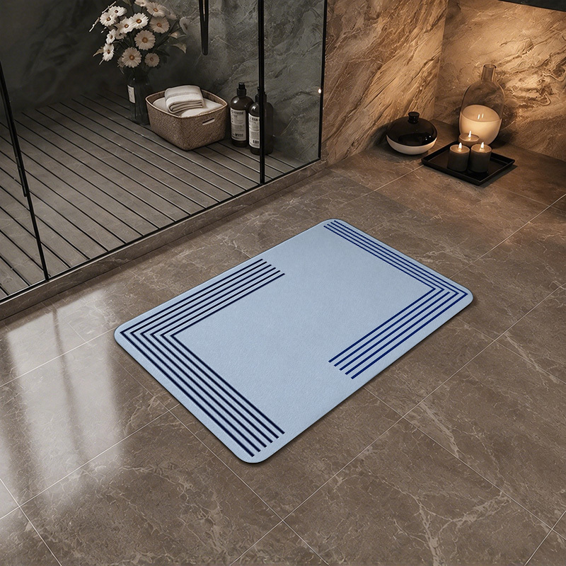 1 tapis de bain 2d imprimé à plat, avec un motif côtier en    . convient pour une utilisation avec la technologie de     à séchage rapide. ce tapis   et à séchage rapide est idéal pour les   de bain, les buanderies et autres   intérieurs.