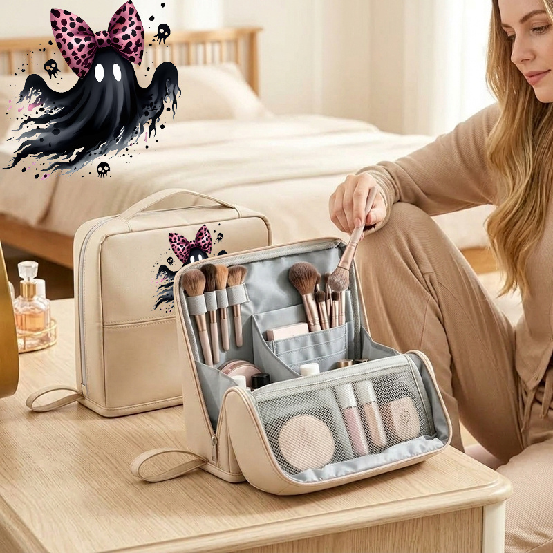 2pcs Halloween Day Makeup Bag and Mini Mirror Travel Organizer Case