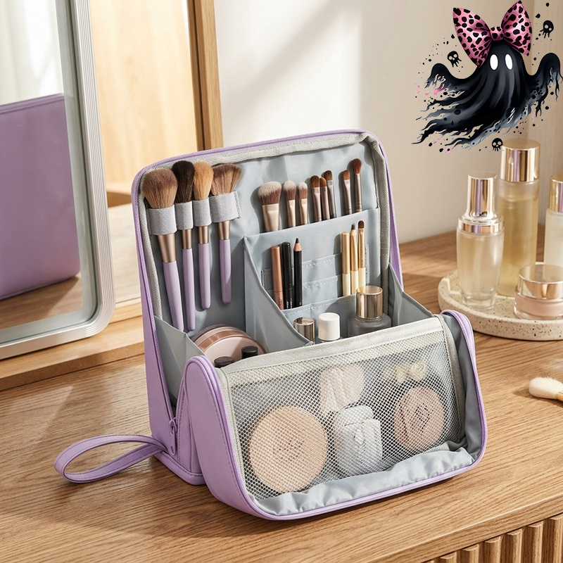 2pcs Halloween Day Makeup Bag and Mini Mirror Travel Organizer Case